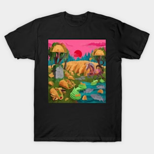 watercolor taco graveyard with horse and fish T-Shirt